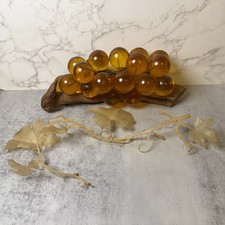 Vintage MCM Orange Amber Honey Large Lucite Cluster Of Grapes On Driftwood 12” picture