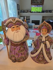 Russian Wood Carved Santa and Mrs. Claus picture