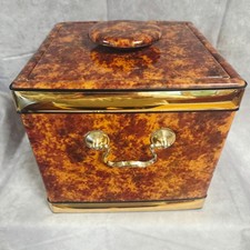 Vintage Kraftware Faux Tortoise Shell Ice Bucket Gold MCM Barware Square picture