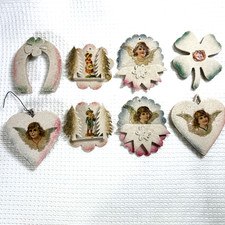 Vtg 1940s Germany WWII Christmas Ornaments Venetian Dew Cardboard Lot of 8 picture