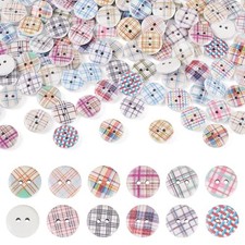 200Pcs Natural Wood Buttons Plaid Pattern 2-Hole Crafting Flat Round Sewing picture