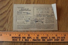 1942 Notice of Classification local Board 412 St Lawrence County NY WWII Era  picture
