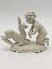 Hutschenreuther Kunstabteilung Putto w/Fawn German Porcelain Figurine Vtg 4”H picture