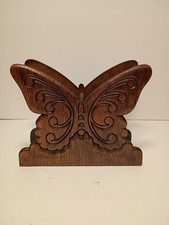 🔥Vintage 1970’s Hand Carved Wooden  Butterfly Napkin Mail Holder 🔥 picture