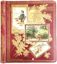 1876 Victorian Scrapbook Binding Covers Gilt Chromolithograph Album Boards Large picture