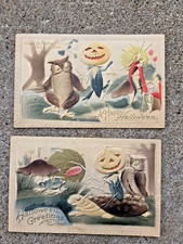 Lot Of 2 Rare Antique Dubuque Art Mfg 1909-1915 Halloween Pumpkin Postcards picture