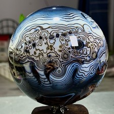 2.27LB Natural black striped agate spherical energy therapy crystal picture