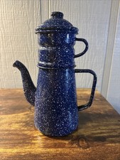 Norpro Enamled Steel Blue  5 Piece  Coffee Pot Biggin French Drip Percolator picture