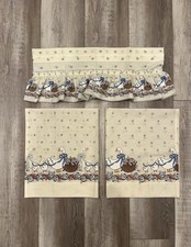 Country Goose Curtain Panels Valance Set Vintage 1980s Cottage Farmhouse Decor picture