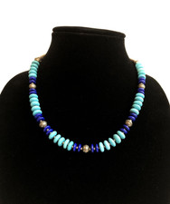Natural Turquoise, Lapis, & Silver Necklace w/ Extender 21” picture