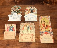 Lot 5 Antique GERMAN 3D Pop Up Valentine Cards Fold Out Embossed Die Cut picture