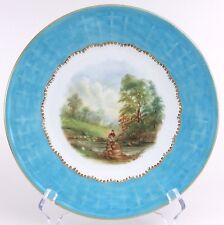 Antique Charles Ford Hand Painted Wicker Design Aquamarine Trim 9 in Plate I092 picture