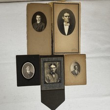 creepy Antique Portrait Photo Lot 5 Original Mounted Portraits picture