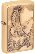 Zippo Soaring Eagles Emblem Brushed Brass Windproof Pocket Lighter, 20854 picture