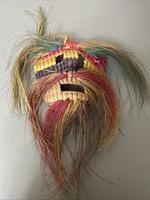 Vintage Mexican Ethnic Tribal Handwoven Straw Wicker Mask Folk Wall Art picture