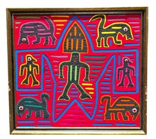 Vintage Panama Kuna Mola Framed Textile Art Hand Sewn Reverse Applique Folk... picture