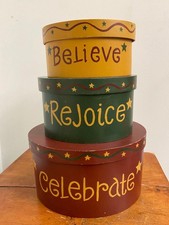Primitive Oval wooden nesting boxes painted  Believe, Rejoice & Celebrate picture