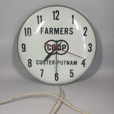 1950s Farmers Co-Op Custer Putnam Clock Convex Bubble Glass Vintage Corded picture