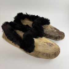 1900s Native American Moccasins Alaskan Inuit Fur with Quill-Work Floral Details picture