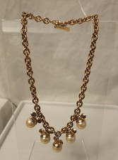 Vintage Y2K Disney Mickey Mouse Faux Pearl Station Gold Curb Chain Necklace HTF picture