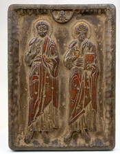 17th C. Antique Russian Saints Peter and Paul Icon Hand-Painted Wood with COA picture