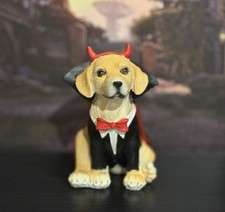 Halloween Yellow Lab Puppy Dog Figurine Devil Vampire Costume picture