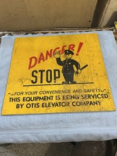 Vintage Original Otis Elevator Danger Stop Policemen Wooden Sign picture