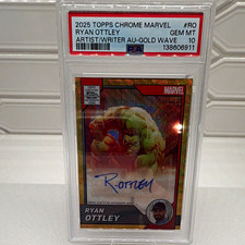 Topps 2025 Chrome Marvel Ryan Ottley Artist/Writer AU-Gold Wave Auto PSA 10 picture