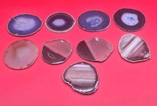 Lot of 9 Polished Agate Slices Natural Geode Crystal Coaster Crafts picture