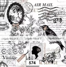 (574) TWO Paper LUNCHEON Decoupage Art Craft Napkins - VINTAGE POSTMARK SCRIPT picture