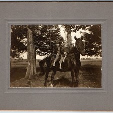 c1910s Cute Siblings Riding Giant Work Horse Barefoot Rural Farm Boys Photo 5