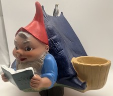 Vintage Heissner German Garden Gnome Hard Rubber Tent Reading Camping 12 X 12 picture