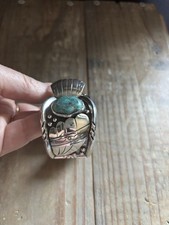 1960s Old Navajo Silver and Turquoise Watch Cuff picture