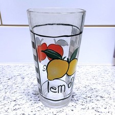 Vintage KIG Apples and Lemons Checkerboard 14 Ounce Glass Tumbler picture