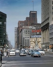 1950s Detroit Busy Woodward Hudsons Crowleys Kerns Looking North 8x10 Photo picture