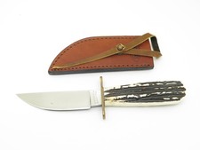 Vintage Marbles USA Cowboy Stag Bone Handle Fixed Blade Hunting Knife picture