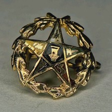 Antique 10k Gold Order of the Eastern Star Enamel Wreath Pin picture