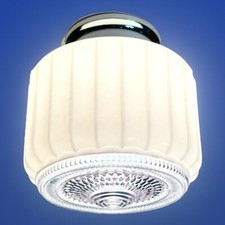 Vtg Art Deco 1940s-50's White/Clear Lavender Glass Shade Ceiling Light Fixture picture
