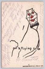 1908 Comic Postcard On a Flying Trip Canton Ohio RL Wells Anthropomorphic Kite picture