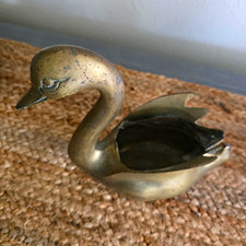 Vintage MCM Solid Brass Swan Planter Mid-Century Modern   picture