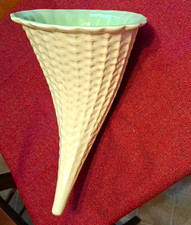 Vintage Red Wing Pottery Basketweave Cornucopia Vase #443 - MCM Horn of Plenty, picture