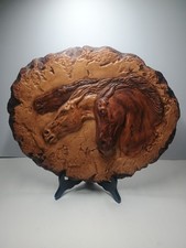 Vintage MCM 3D Raised Relief Horse Wall Art Oval Ceramic Western Lodge Rustic picture