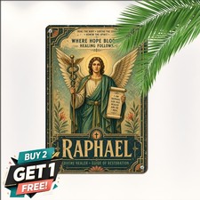 Archangel Raphael Divine Healer Metal Tin Sign Christian Wall Decor Plaque picture