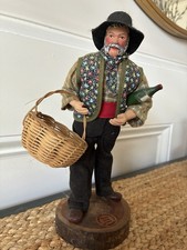 Vintage French Santons Sylvette Amy Collectible Clay Doll Man w/ Basket & Bottle picture