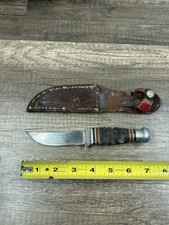 Vintage Rare KINFOLKS USA Fixed Blade Knife ~ Leather Handle+Original Sheath picture