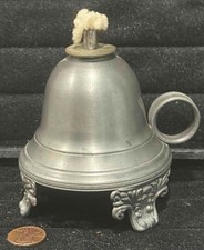 Unique Small Footed Antique American Pewter Bell-Shaped Chamberstick Fluid Lamp picture