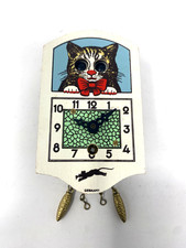 Vtg MCM German Mini Cat Wall Clock Moving Eyes Wind Up J Engstler Working picture