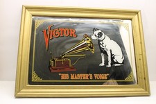 Vintage Victor ‘His Master’s Voice’ Nipper Dog Framed Advertising Mirror 21x15 picture