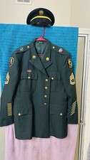 Vintage US Army Class A Dress Green Uniform Jacket & Hat Bundle 1st Aviation SFC picture