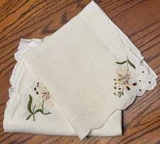 Vintage Hand Embroidered Cotton Placemats-3 & Napkins-1, Embro White Lilies picture